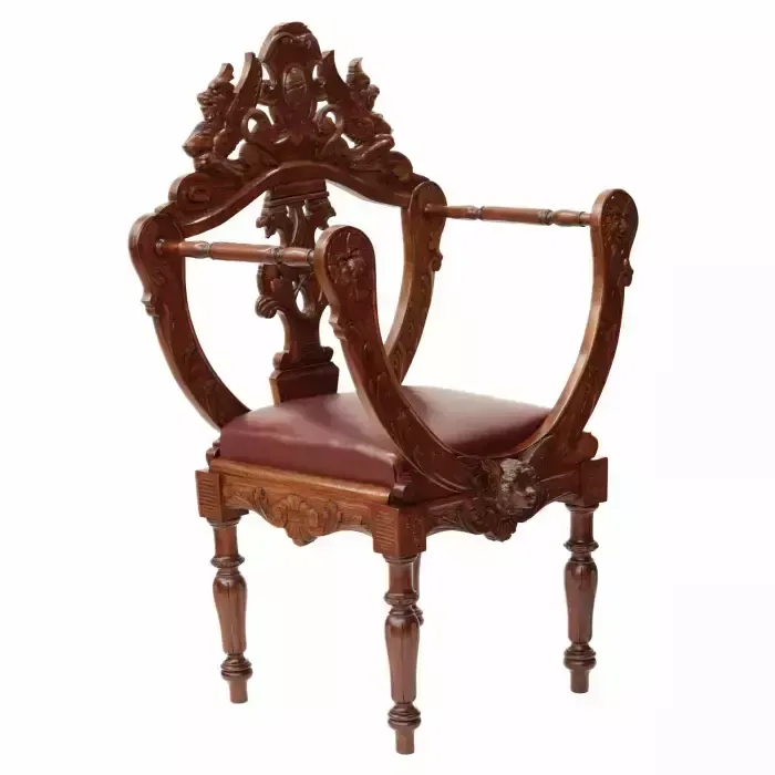 Carved, Richly Decorated Walnut Chair. 19th Century photo vinterior