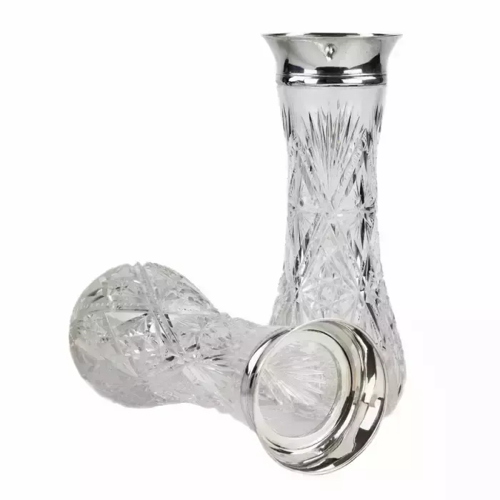 Pair Of Crystal Vases With Silver Trim. Russia. Riga. 1908  1920. photo vinterior