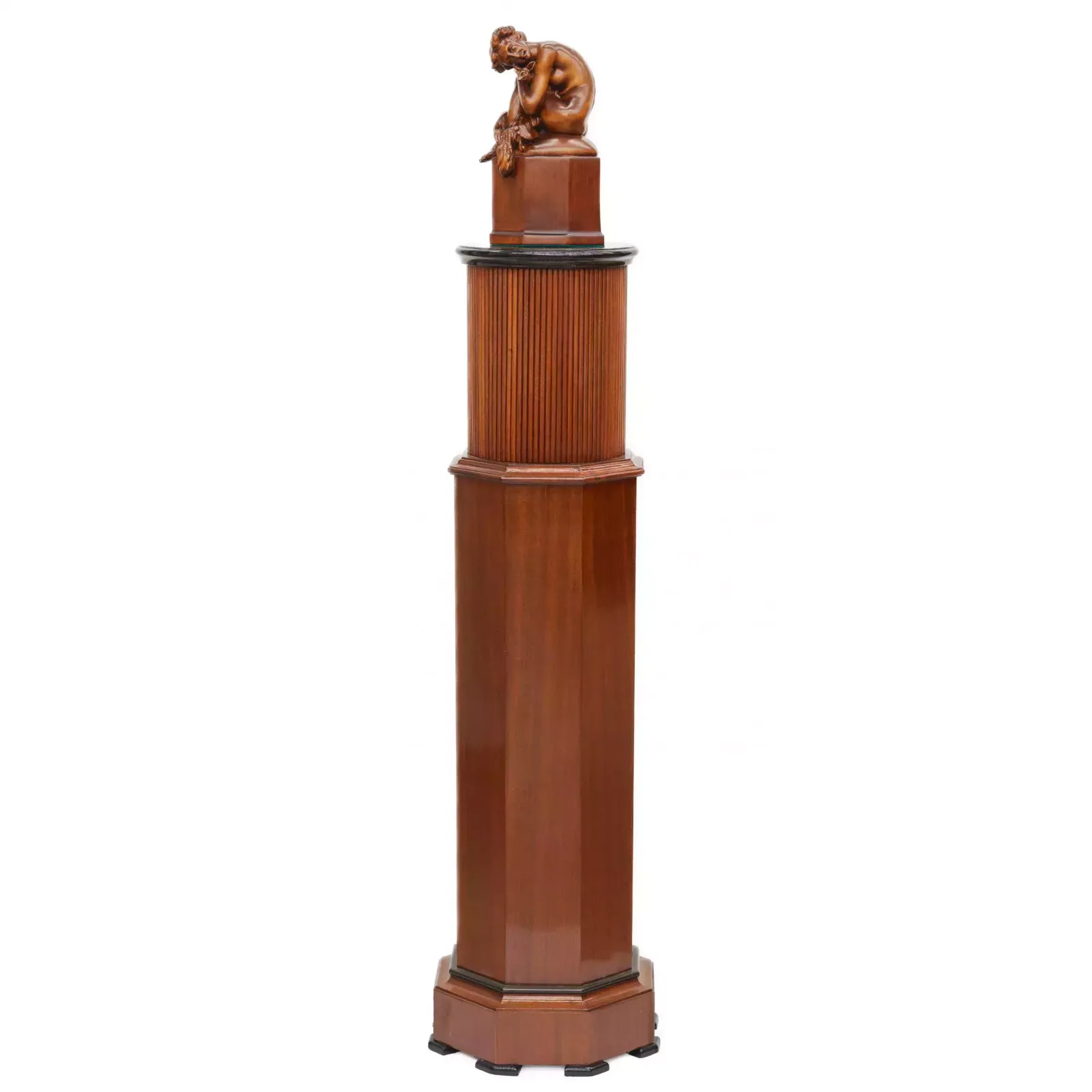 Console Column In Art Deco Style. With A Carved Figure Of A Nude Lady And A Fox. 20th Century.