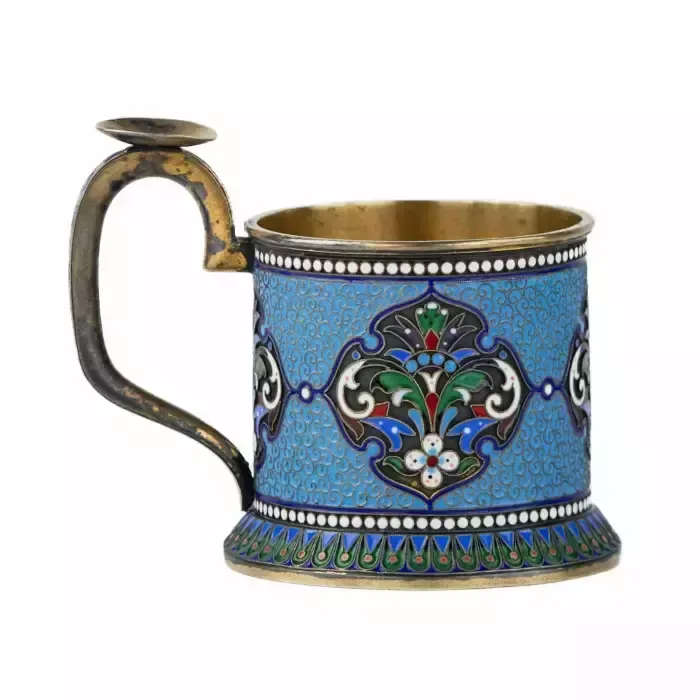 Silver Glass Holder In Neo Russian Style With Cloisonné Enamel And Gilding. Lyubavin. End Of The 19th Century. photo Home Decor
