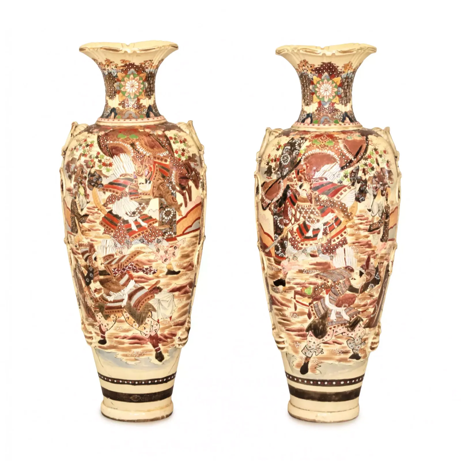 Pair Of Japanese Satsuma Floor Vases.