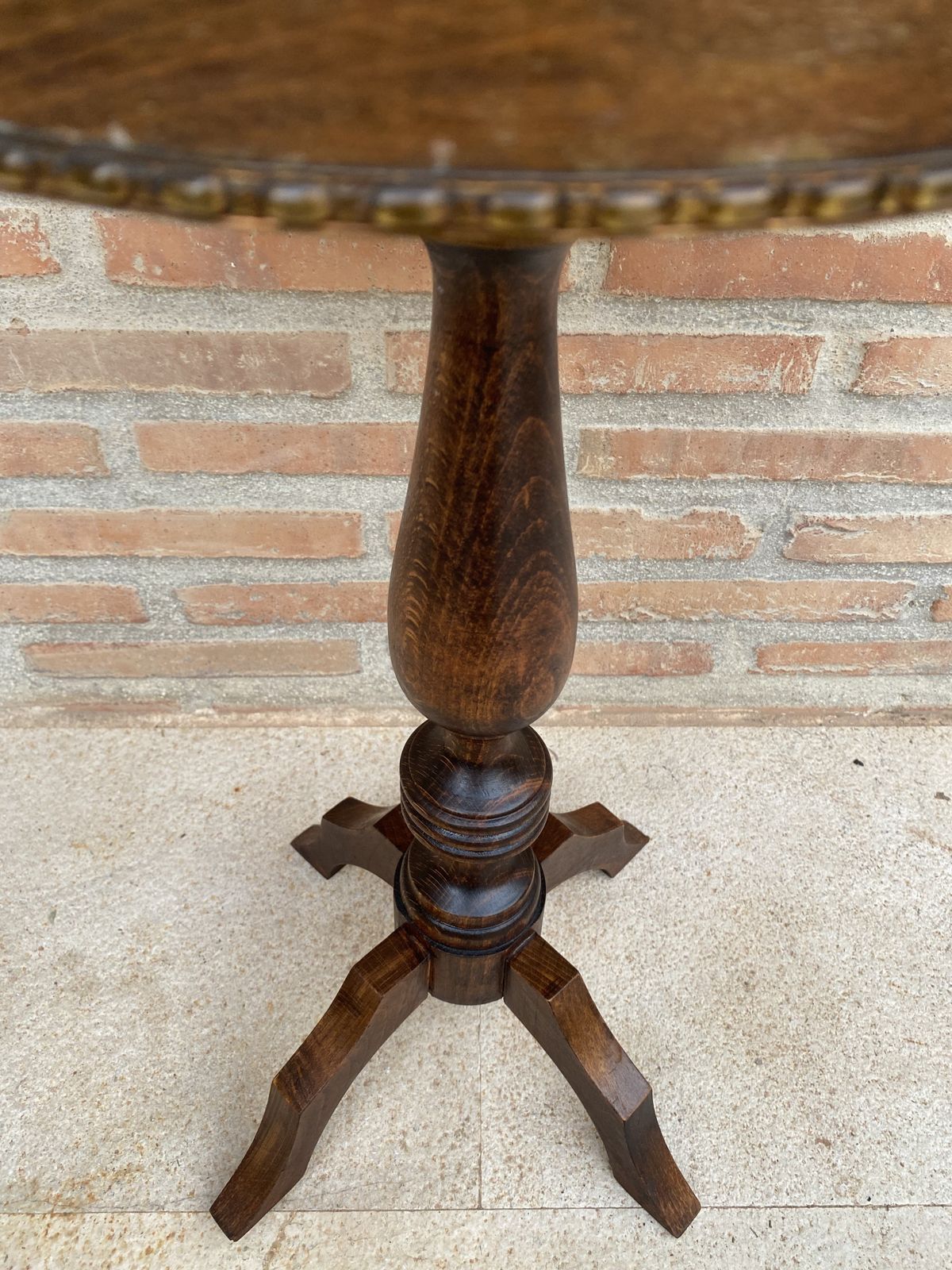 Round French Walnut Side Table With Black Marbled Tabletop, Gustavian Style, 1880s photo vinterior