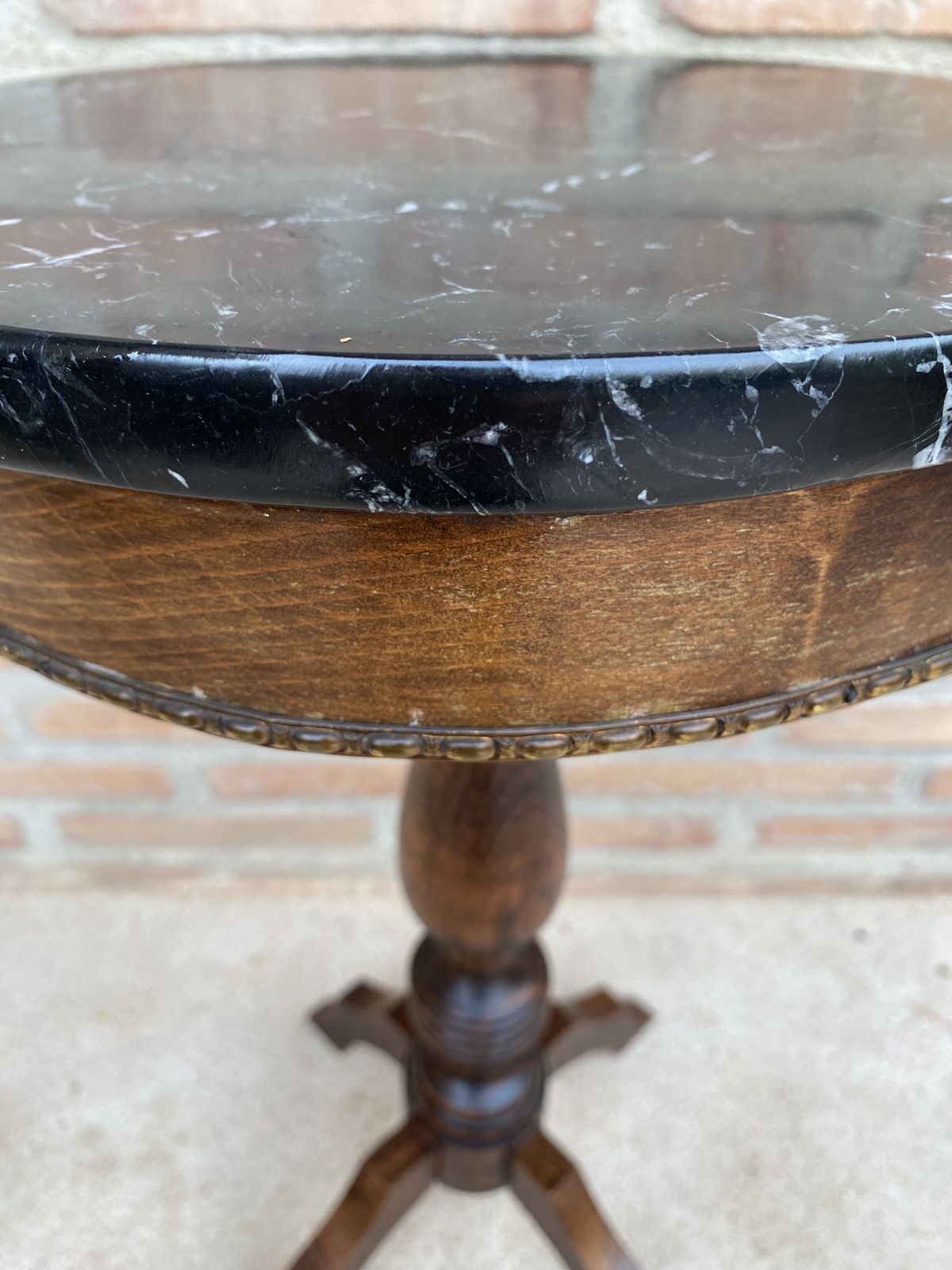 Round French Walnut Side Table With Black Marbled Tabletop, Gustavian Style, 1880s photo buy
