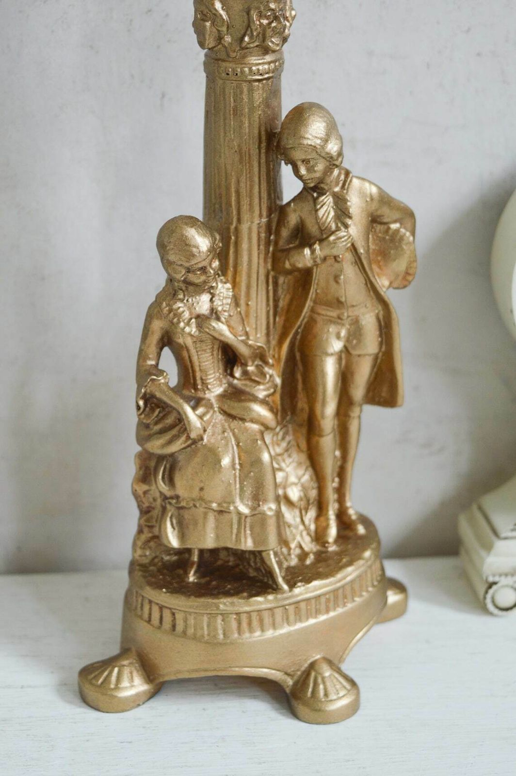 Rare Vintage Gold Victorian Man And Lady Table Lamp 1960s 4 Footed Ornate Figurines Night Light photo furniture