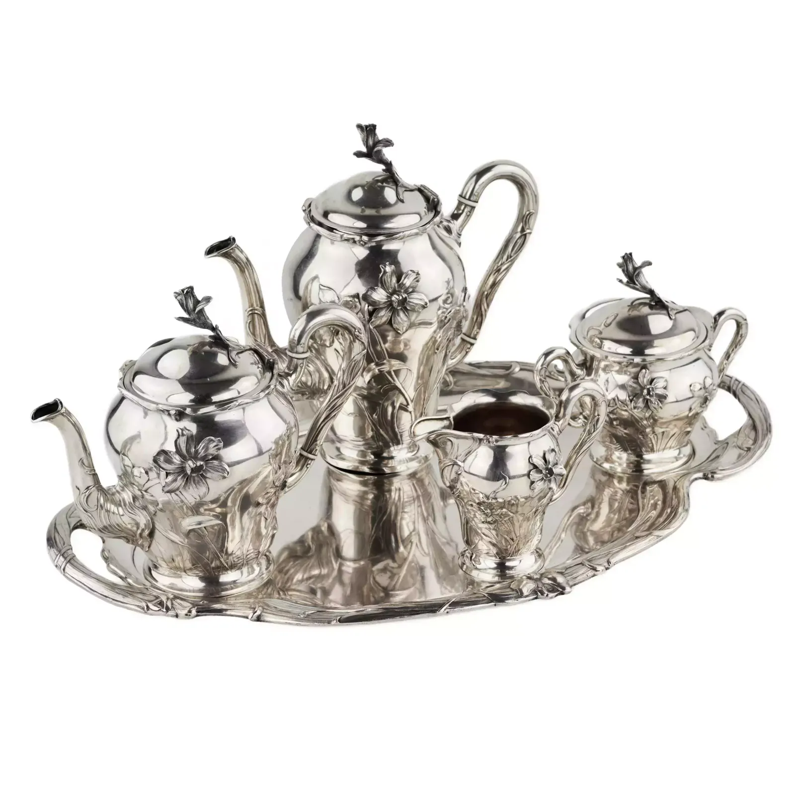 Silver Tea And Coffee Service In Art Nouveau Style. Bruckmann. After 1888. photo Home Decor