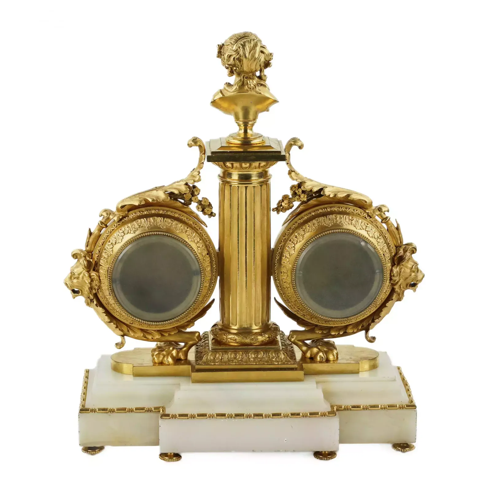 Tabletop Instrument In White Marble Gilded Bronze With Clock Thermometer And Barometer 19th Century photo furniture