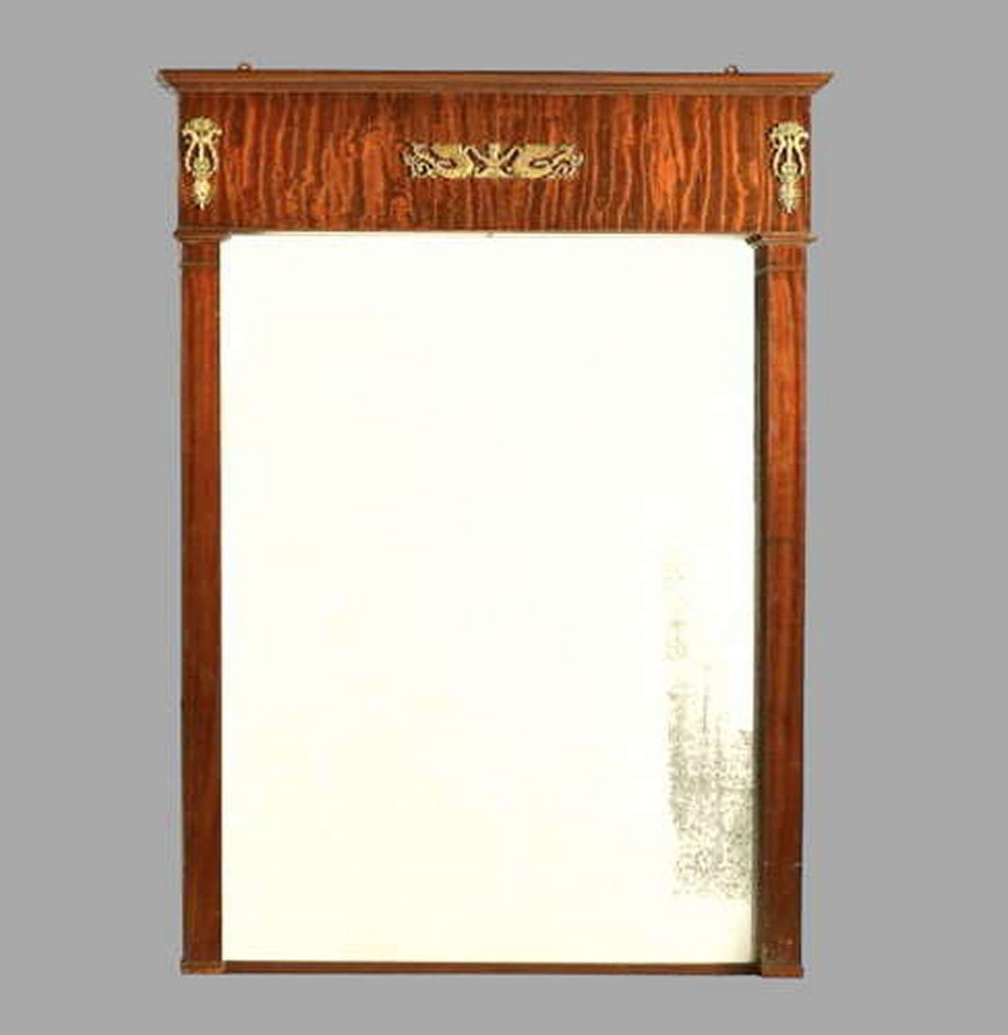 A Large Imposing Mahogany & Gilt Metal Wall Mirror In Empire Taste
