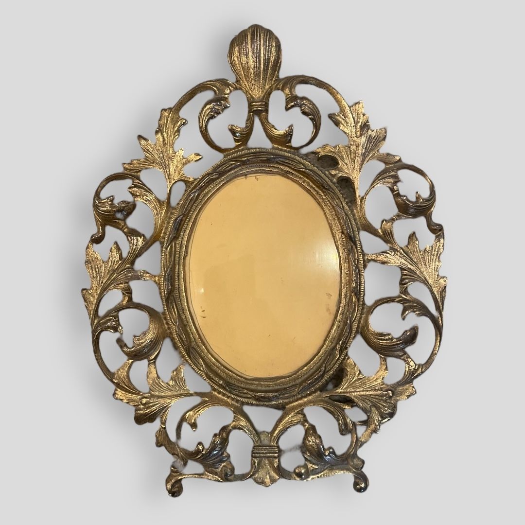 A Beautiful Pair Of Edwardian Brass Oval Picture Frames photo for sale