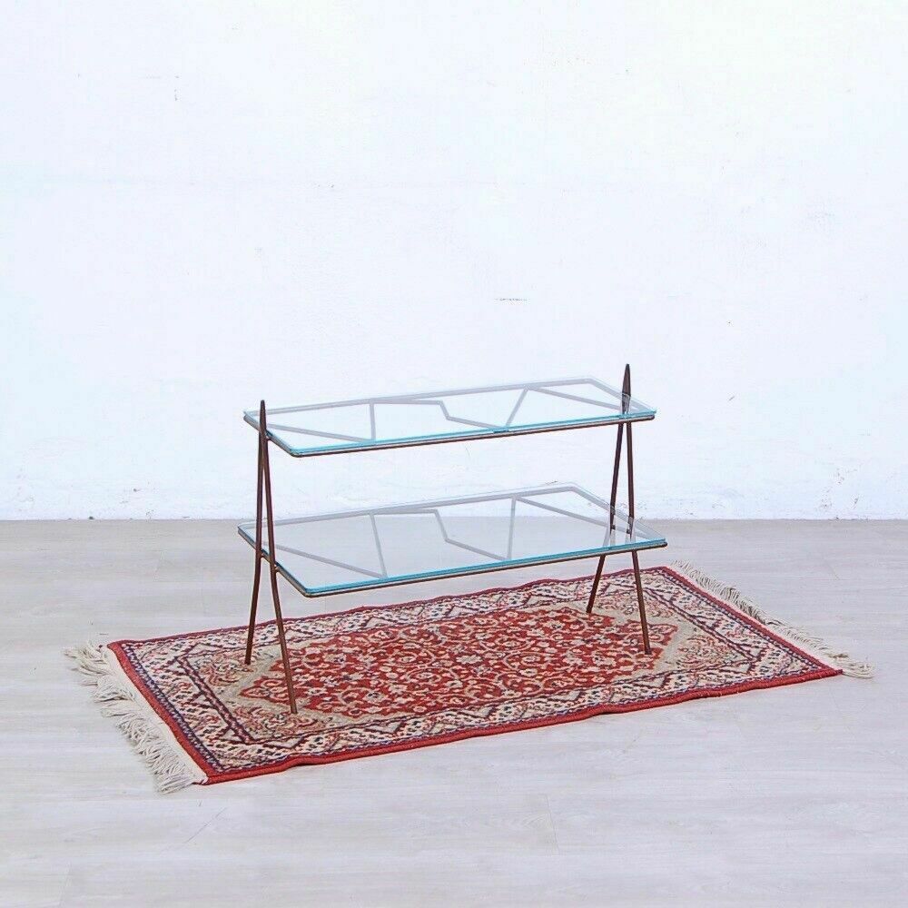 Vintage Coffee Table 1950s 60s Design Coffee Table In Iron With Double Glass Top photo Furniture
