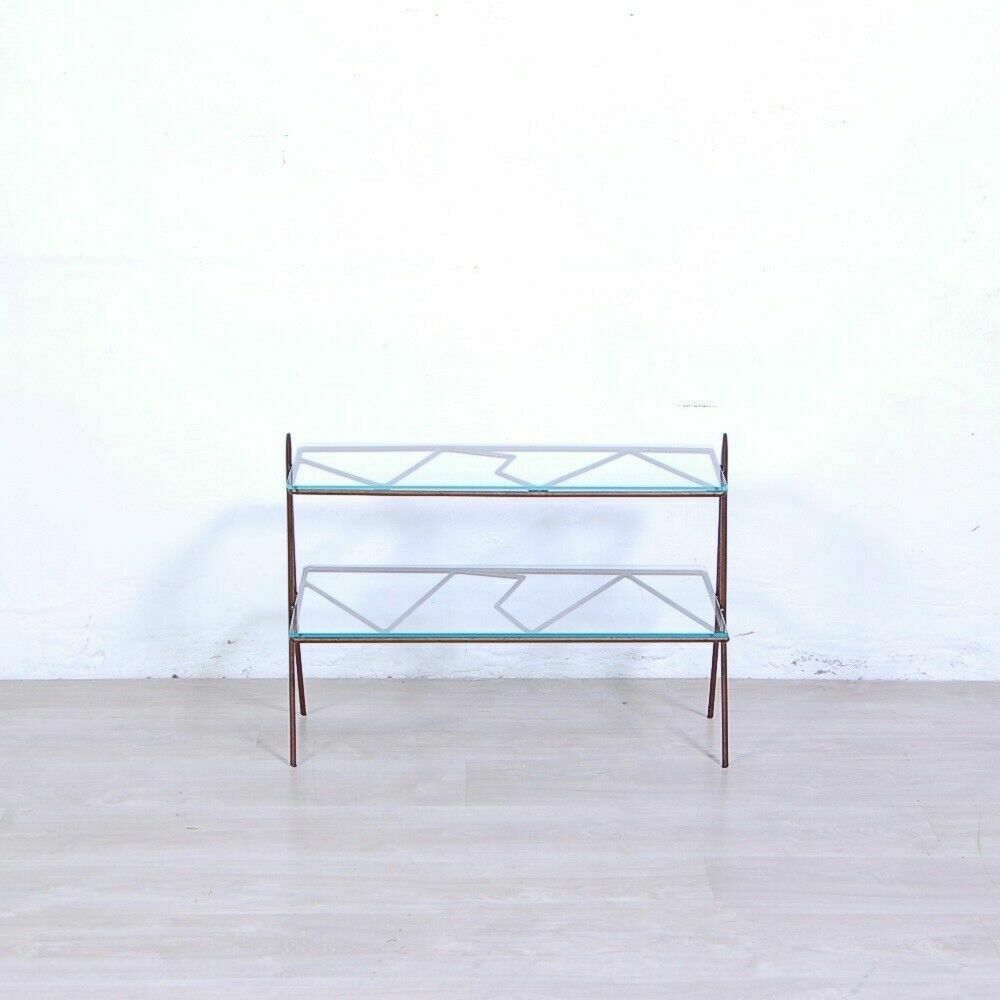 Vintage Coffee Table 1950s 60s Design Coffee Table In Iron With Double Glass Top photo vinterior