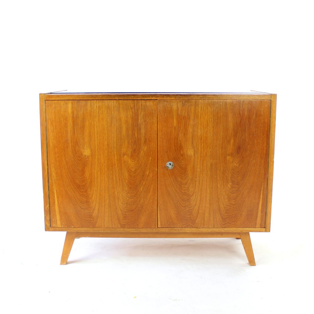 Mid Century Sideboard In Oak & Black Glass, Czechoslovakia 1960s photo furniture