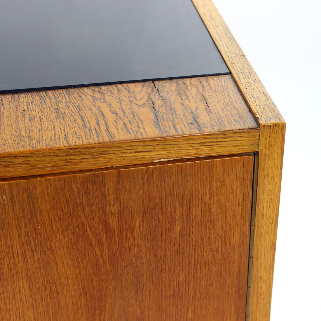 Mid Century Sideboard In Oak & Black Glass, Czechoslovakia 1960s photo Furniture