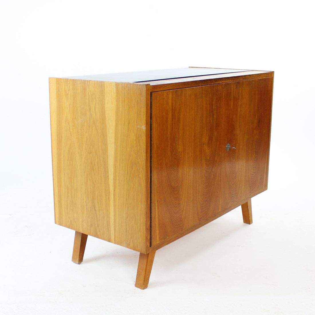 Mid Century Sideboard In Oak & Black Glass, Czechoslovakia 1960s photo 540.0