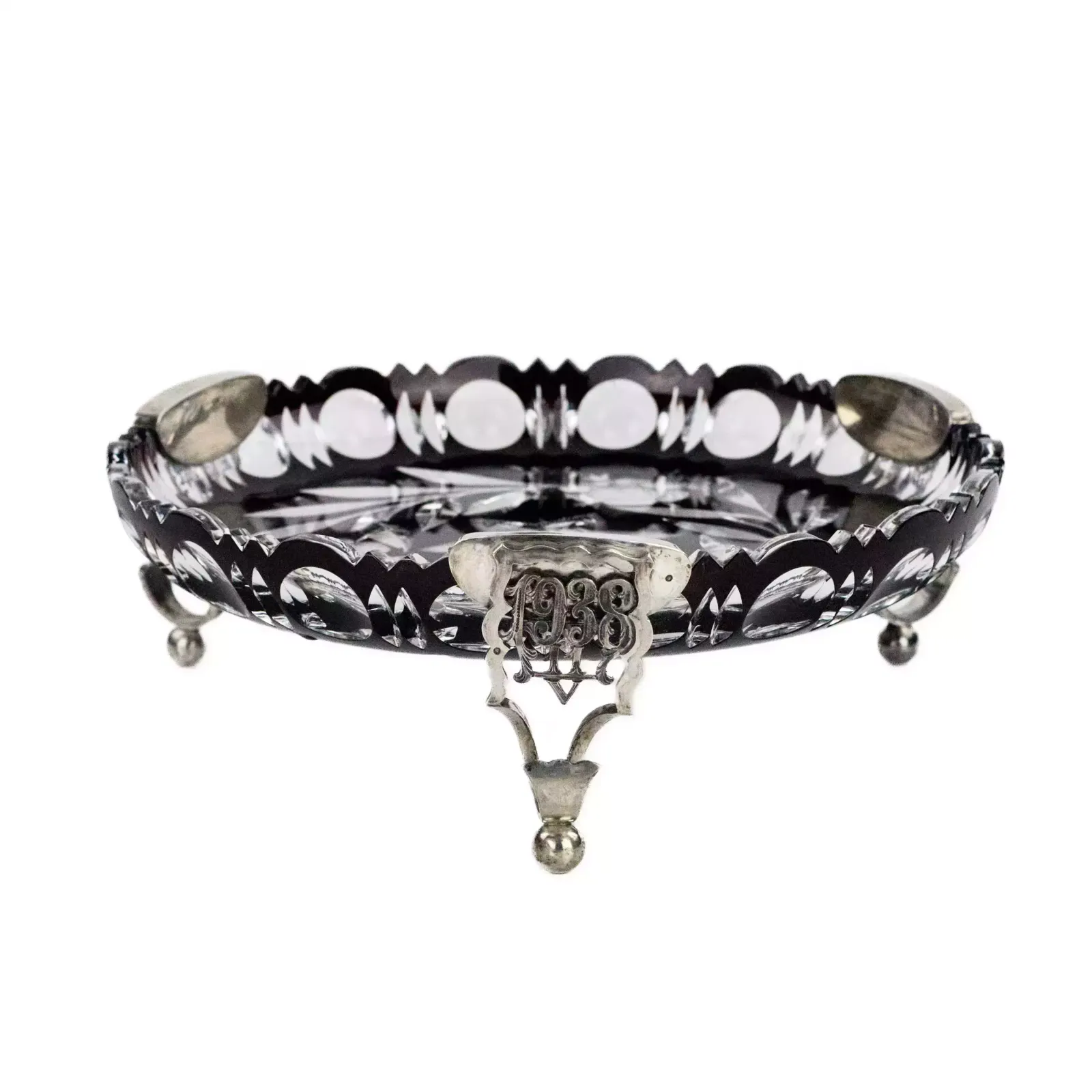 An Original Crystal Dish On Silver Legs. Latvian Version Of Art Deco From The 1930s photo for sale