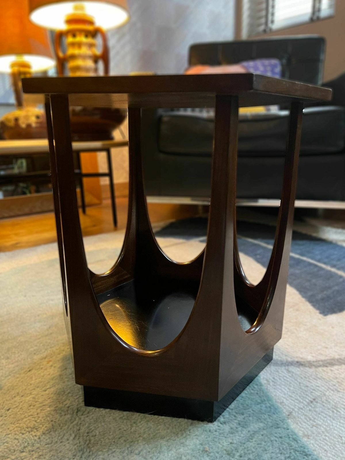 Mid Century Dark Wood Gplan Vintage Hexagon Retro Occasion Side Table photo for sale