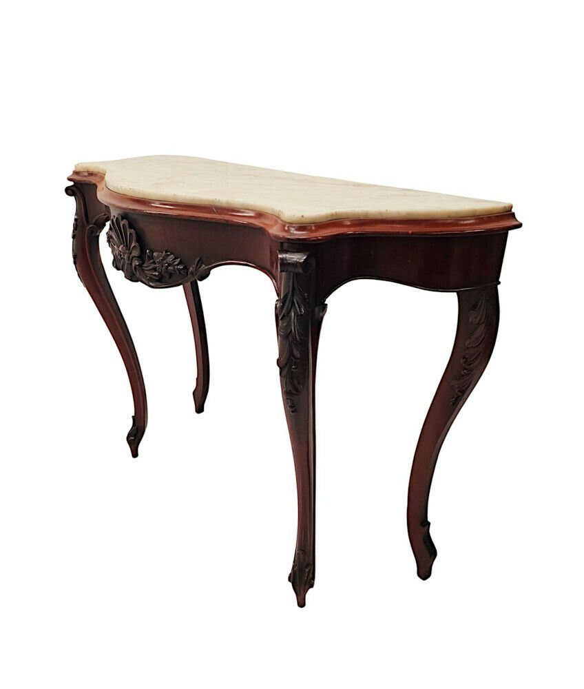 A Very Rare Pair Of 19th Century Marble Top Console Tables photo for sale