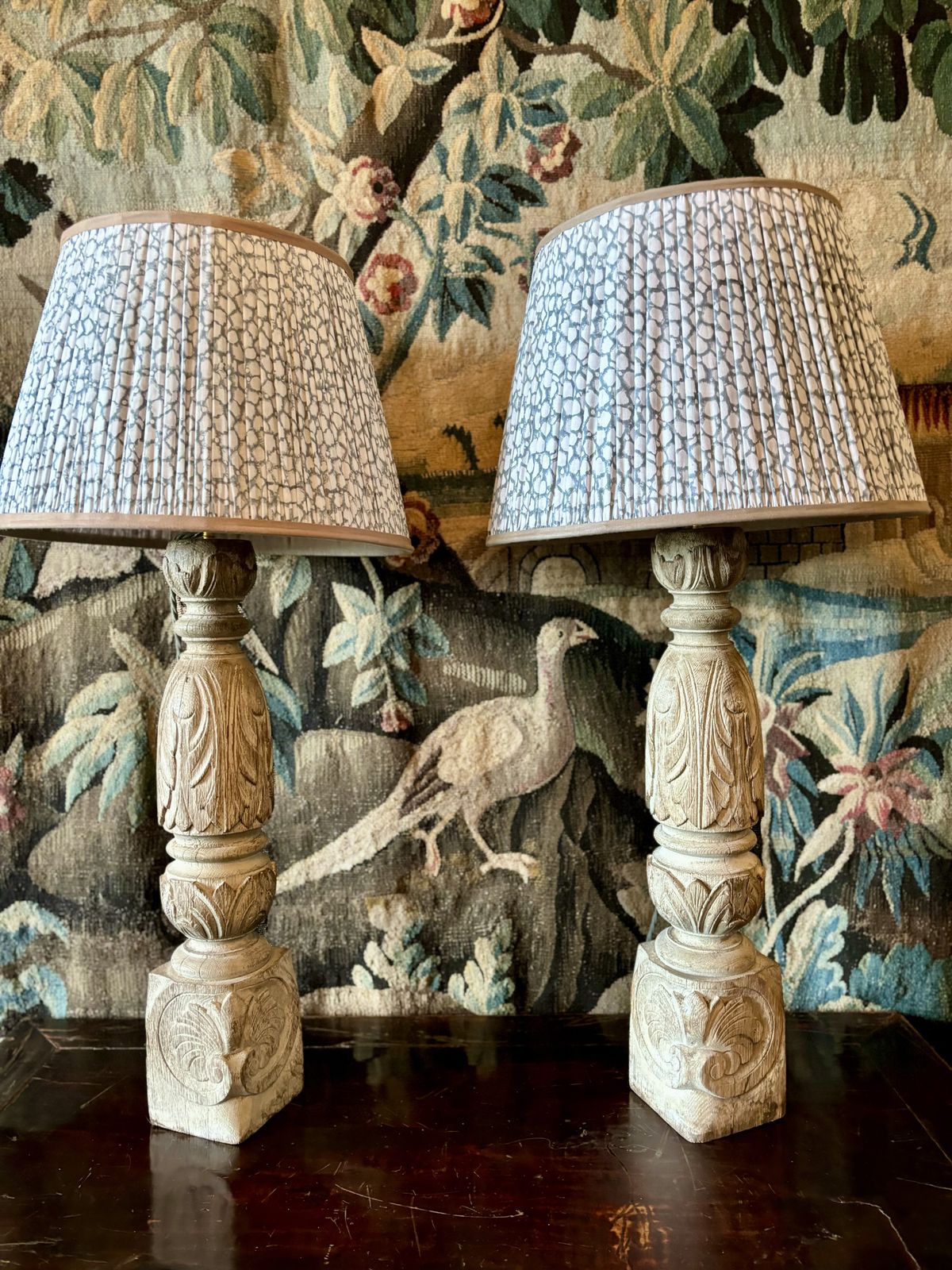 Pair Of Carved Oak Lamp Bases photo vinterior