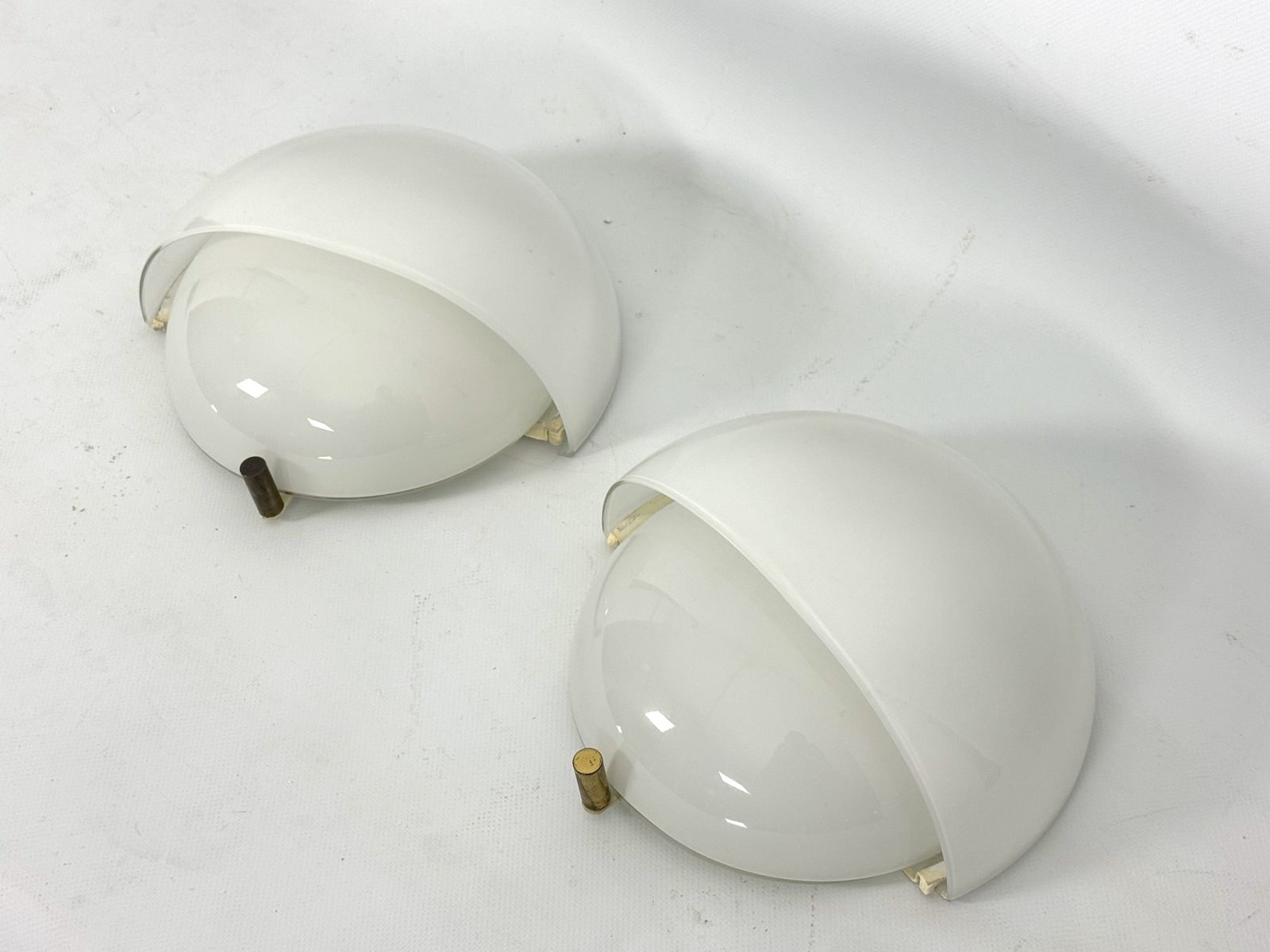 Rare Set Of Two Glass And Brass Mania Sconces By Vico Magistretti For Artemide. Italy 1960s photo vinterior