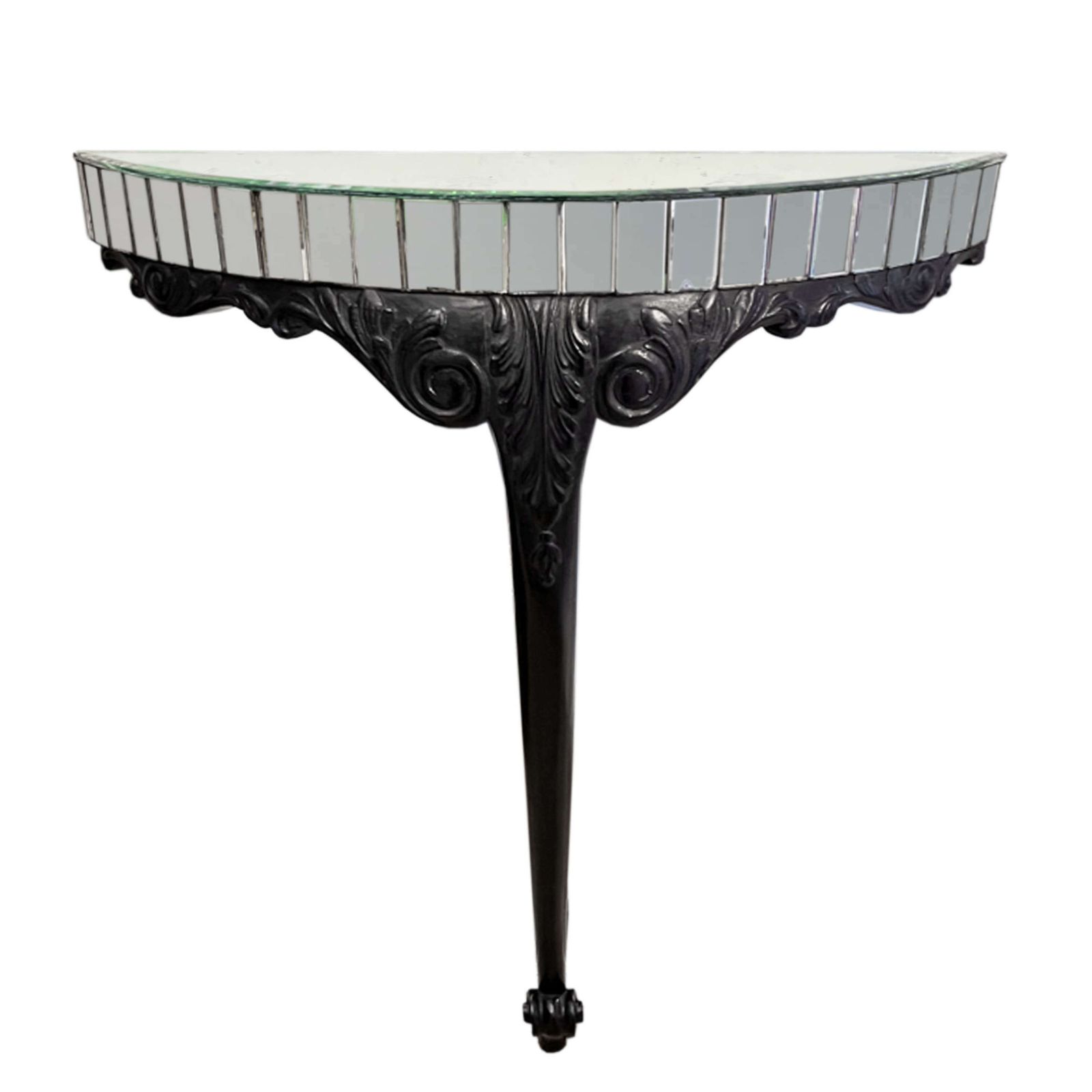 Pair Of Ebonised Carved Wood & Mirror Console Tables photo furniture