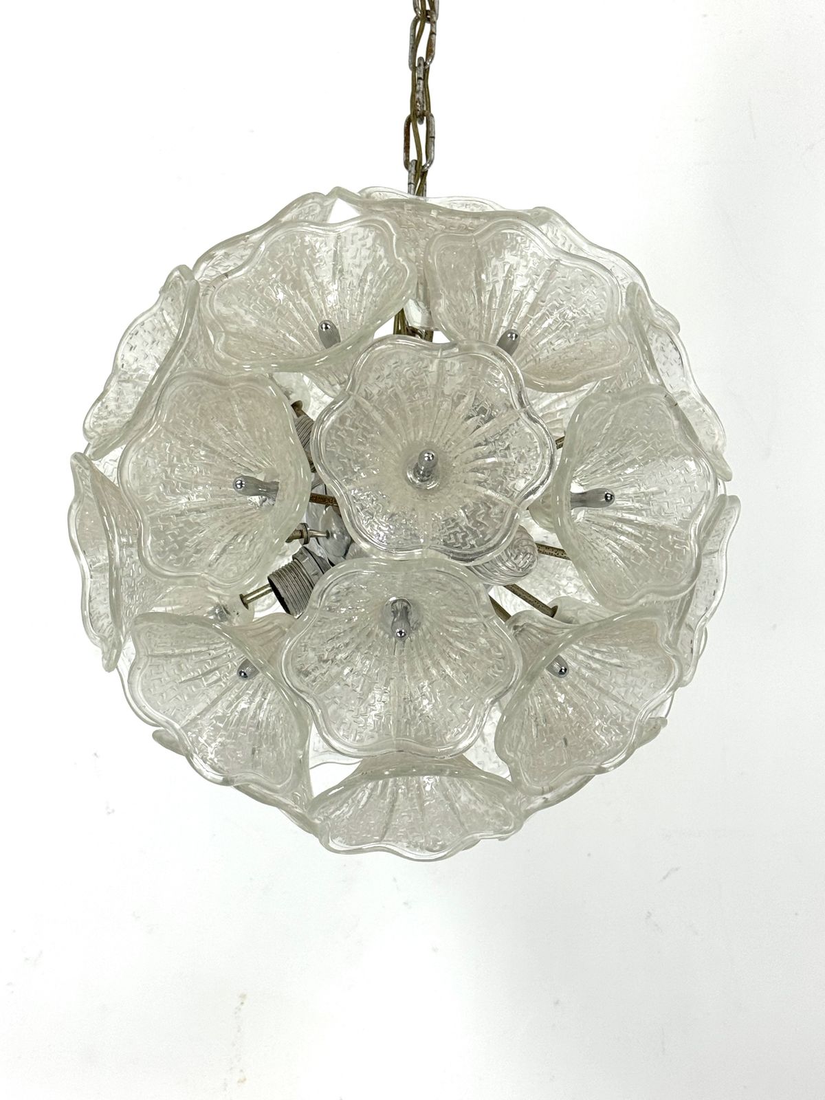 Italian Murano Flower Glass And Chrome Sputnik In Venini Style. 1970s photo Lighting