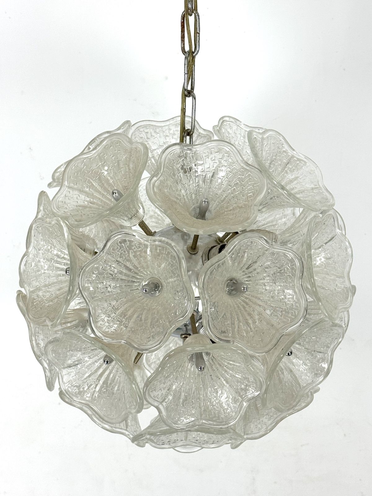 Italian Murano Flower Glass And Chrome Sputnik In Venini Style. 1970s photo vinterior