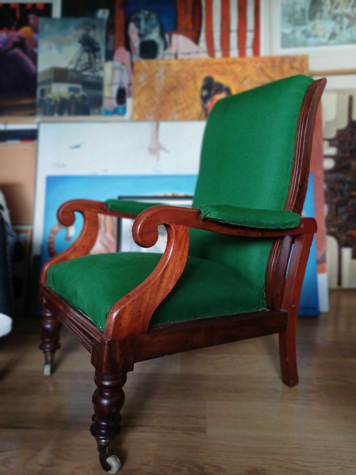 photo for sale Superb William IV Walnut Reclining Library Country House Armchair Antique