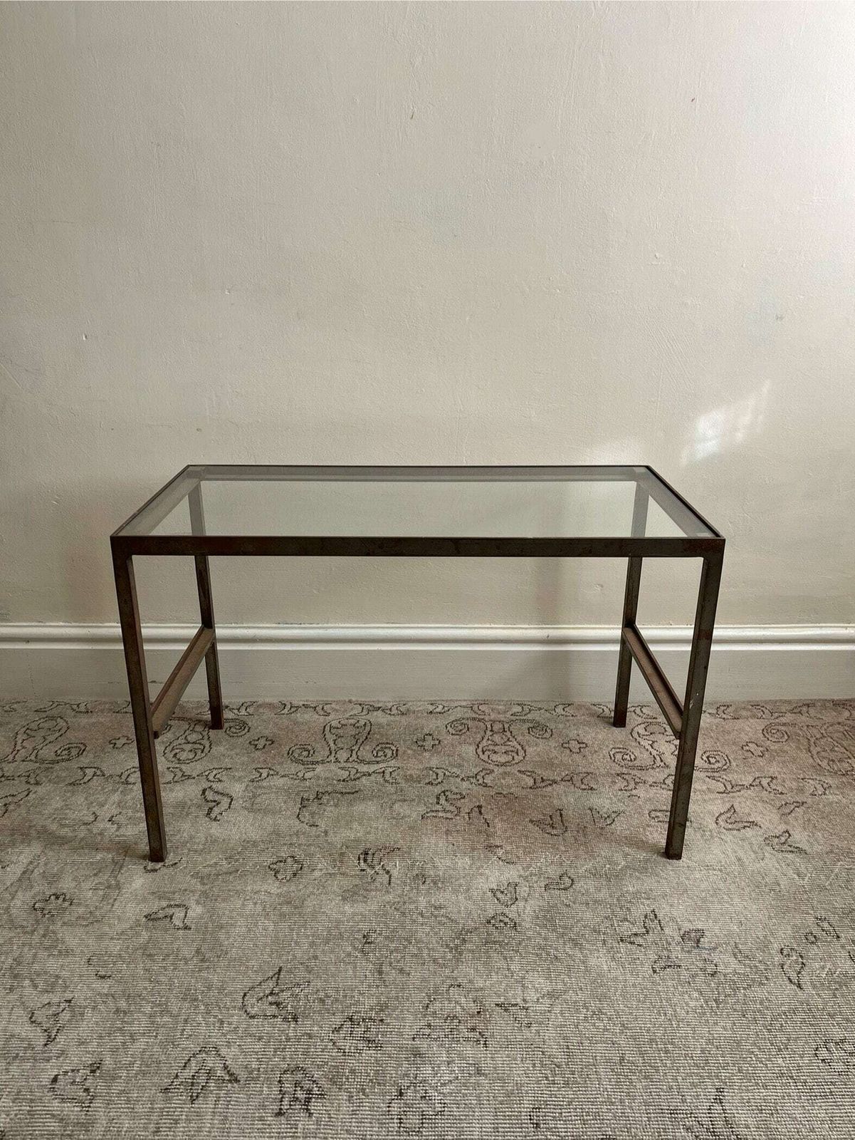 Vintage Industrial Steel Frame Coffee Or Side Table With A Minimalist Design And Glass Top photo vintage