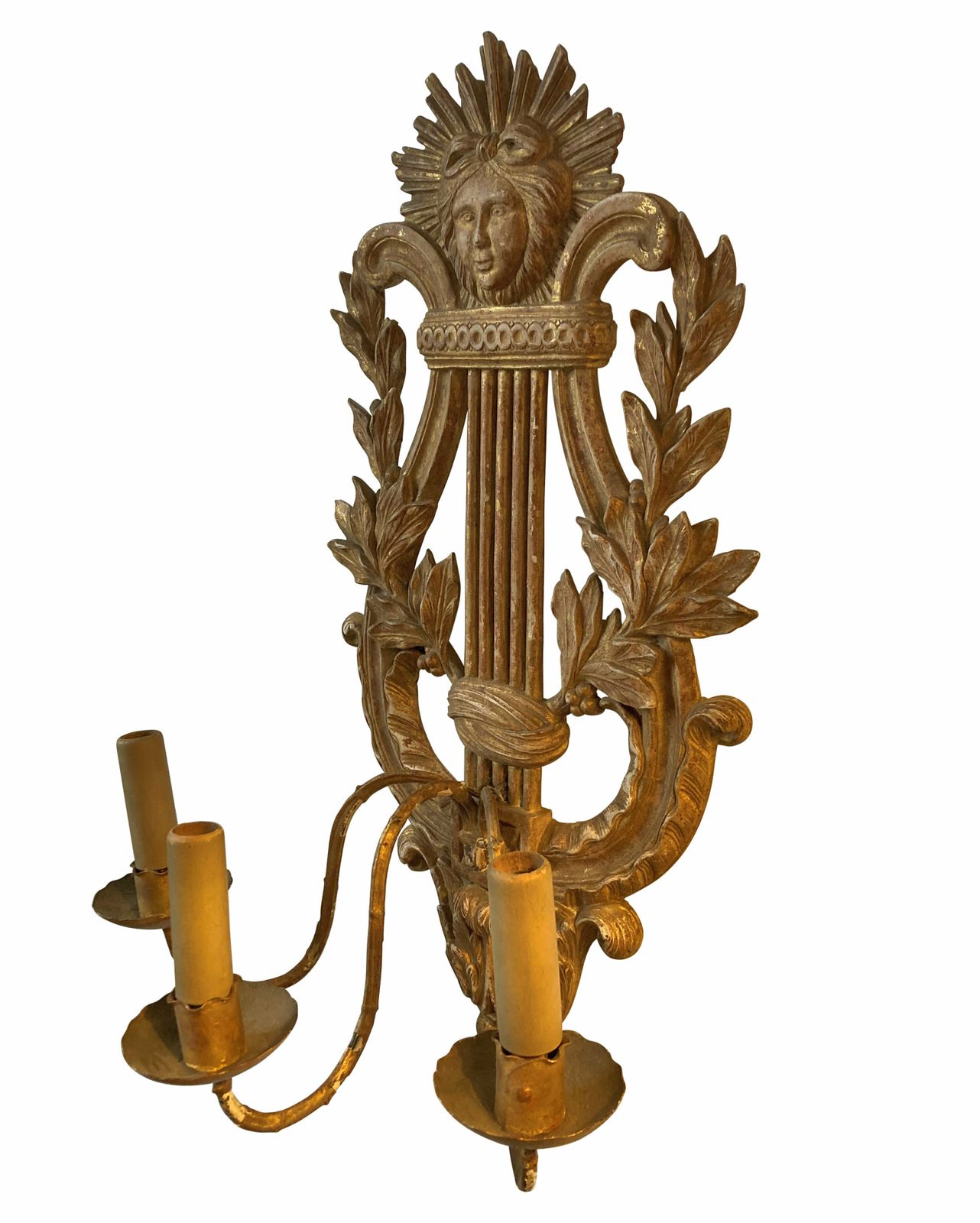 A Large Pair Of French Giltwood Lire Shaped Sconces photo for sale