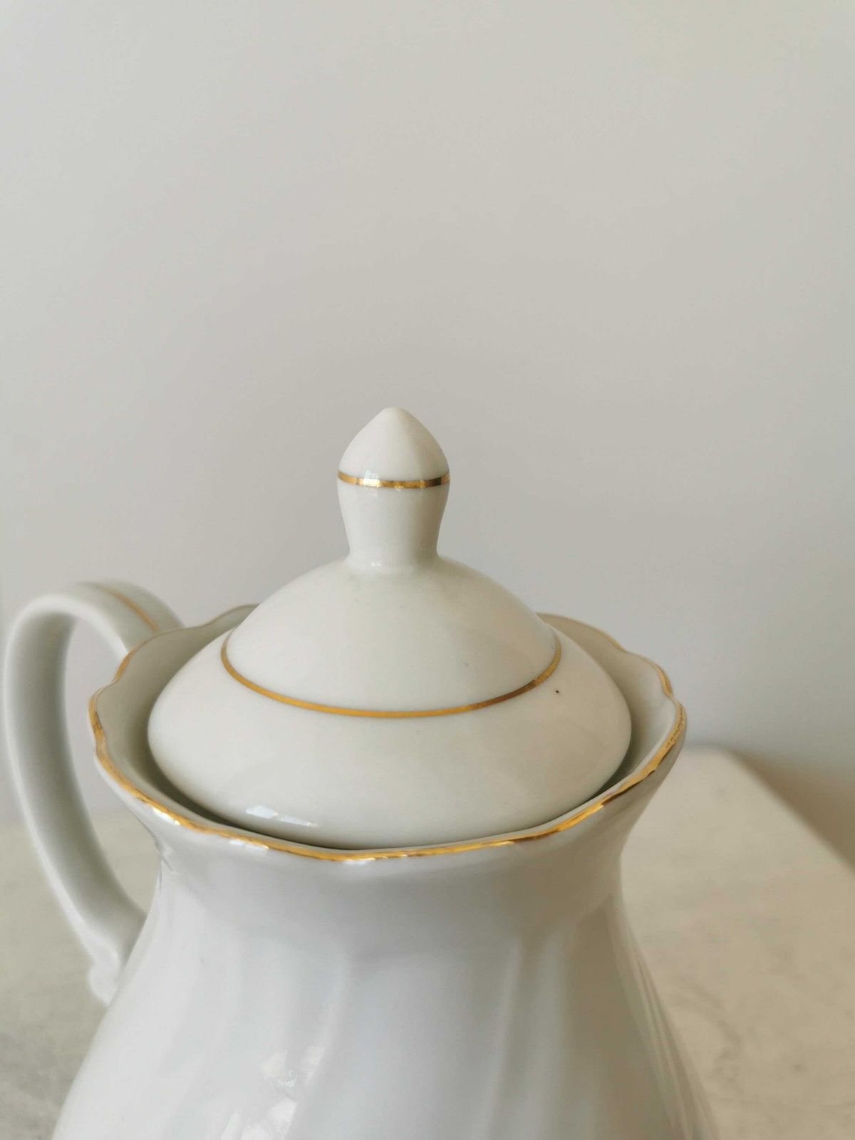 Vintage Royal White Teapot With Rose Moss Motive With Lid And Handle / Japan Porcelain Ceramics / Gold Pink Details Coffee Pot 1960s photo vintage