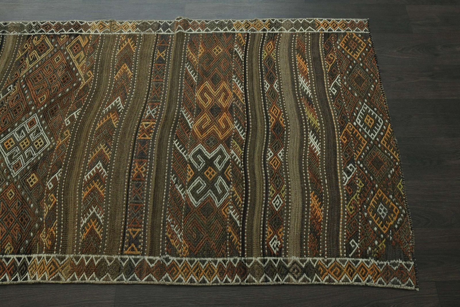 Brown Orange Turkish Vintage Rug, Handmade Oushak Wool Rug, Hallway Rug, Kitchen Rug, Runner Rug, Stair Decor Runne photo buy