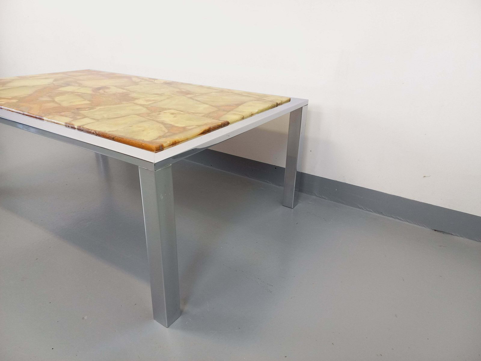 Rectangular Stone And Metal Coffee Table photo vintage