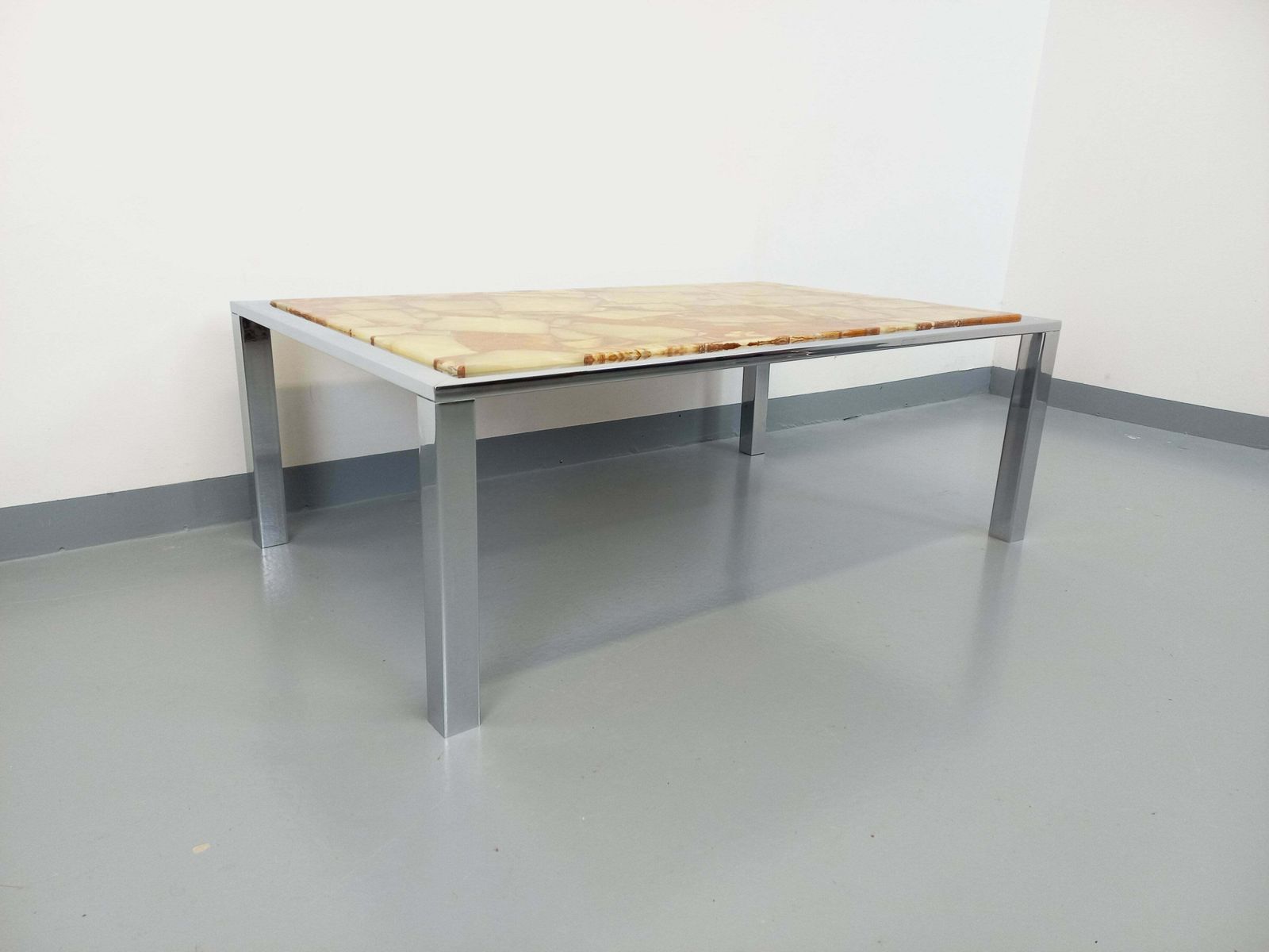 photo buy Rectangular Stone And Metal Coffee Table