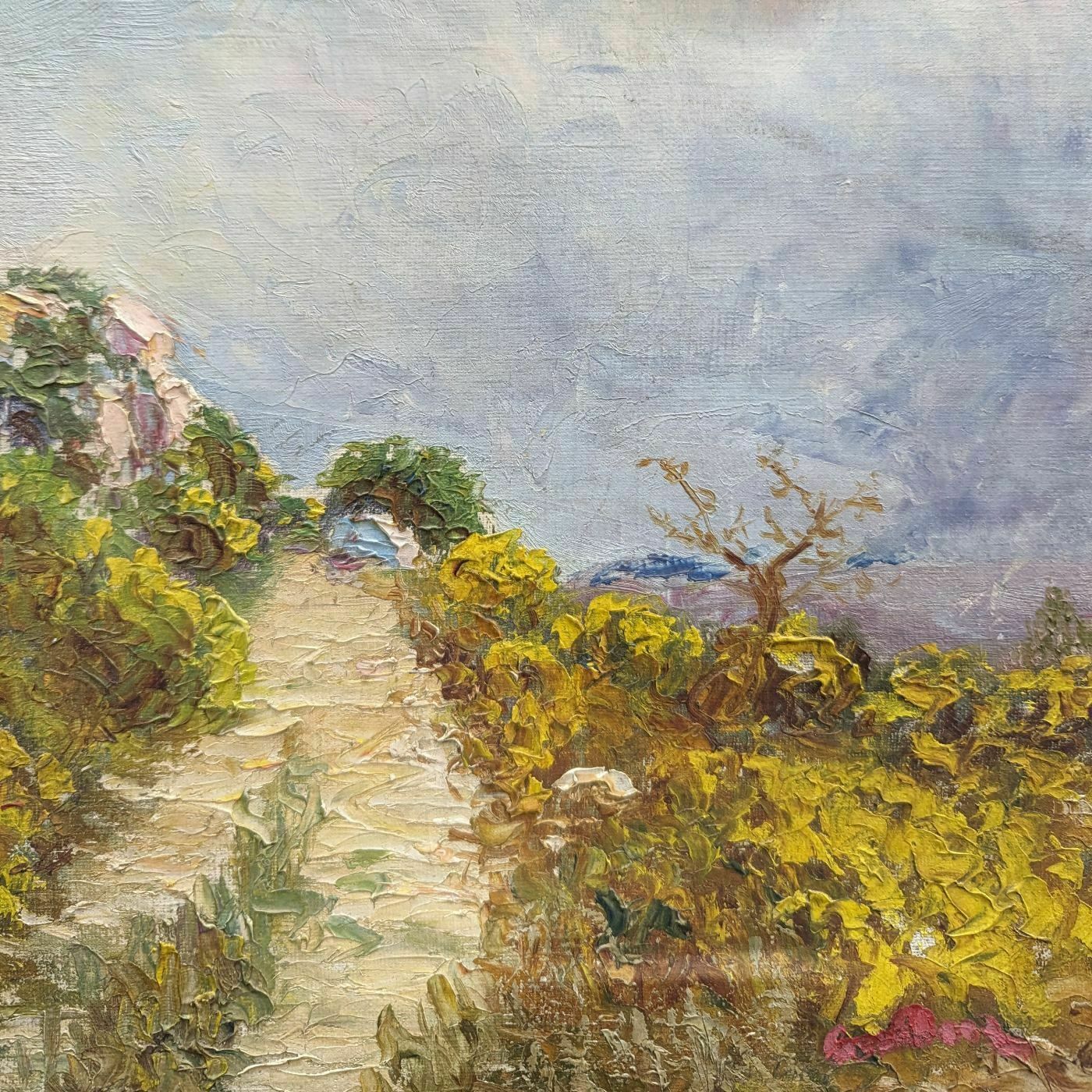Oil On Pointillist Canvas Landscape Of Provence By Henri Grallan photo for sale