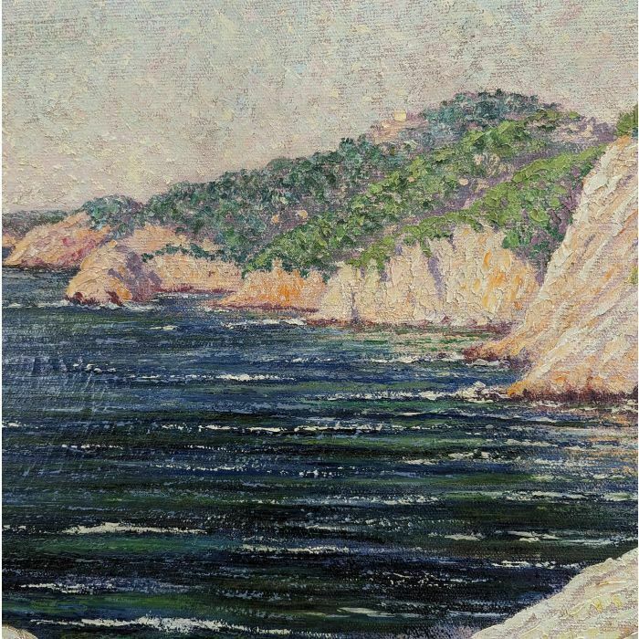 Large Oil On Marine Canvas 1900 Pointillist Signed Grallan photo for sale