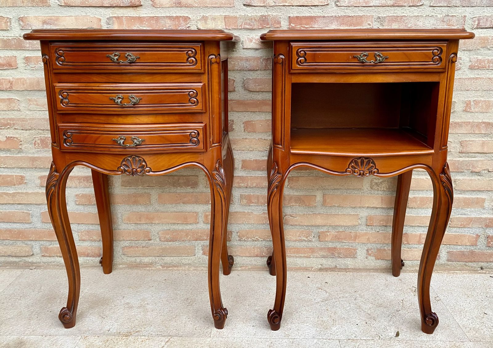 photo for sale Louis XVI Style Nightstands With Drawers And Cabriole Legs, 1960s, Set Of 2