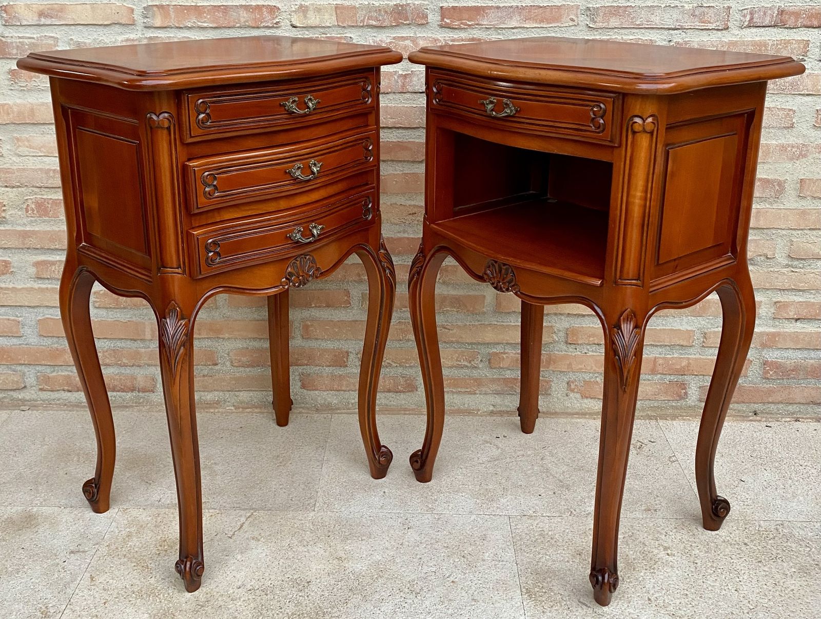 Louis XVI Style Nightstands With Drawers And Cabriole Legs, 1960s, Set Of 2