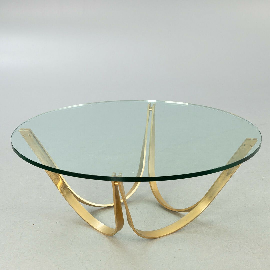 Coffee Table By Roger Sprunger For Dunbar, Brass Frame With Glass Top 1970s'