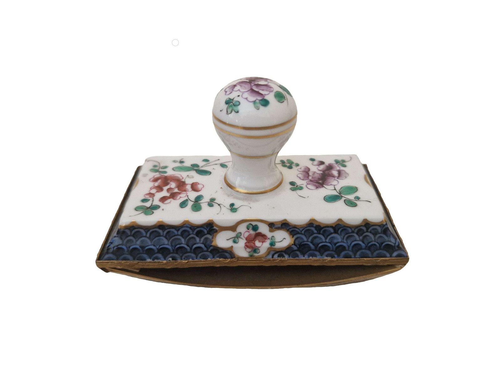 19th Century French Porcelain Ink Blotter With Hand Painted Flowers, Antique Desk Accessory, Romantic Home Office Decor