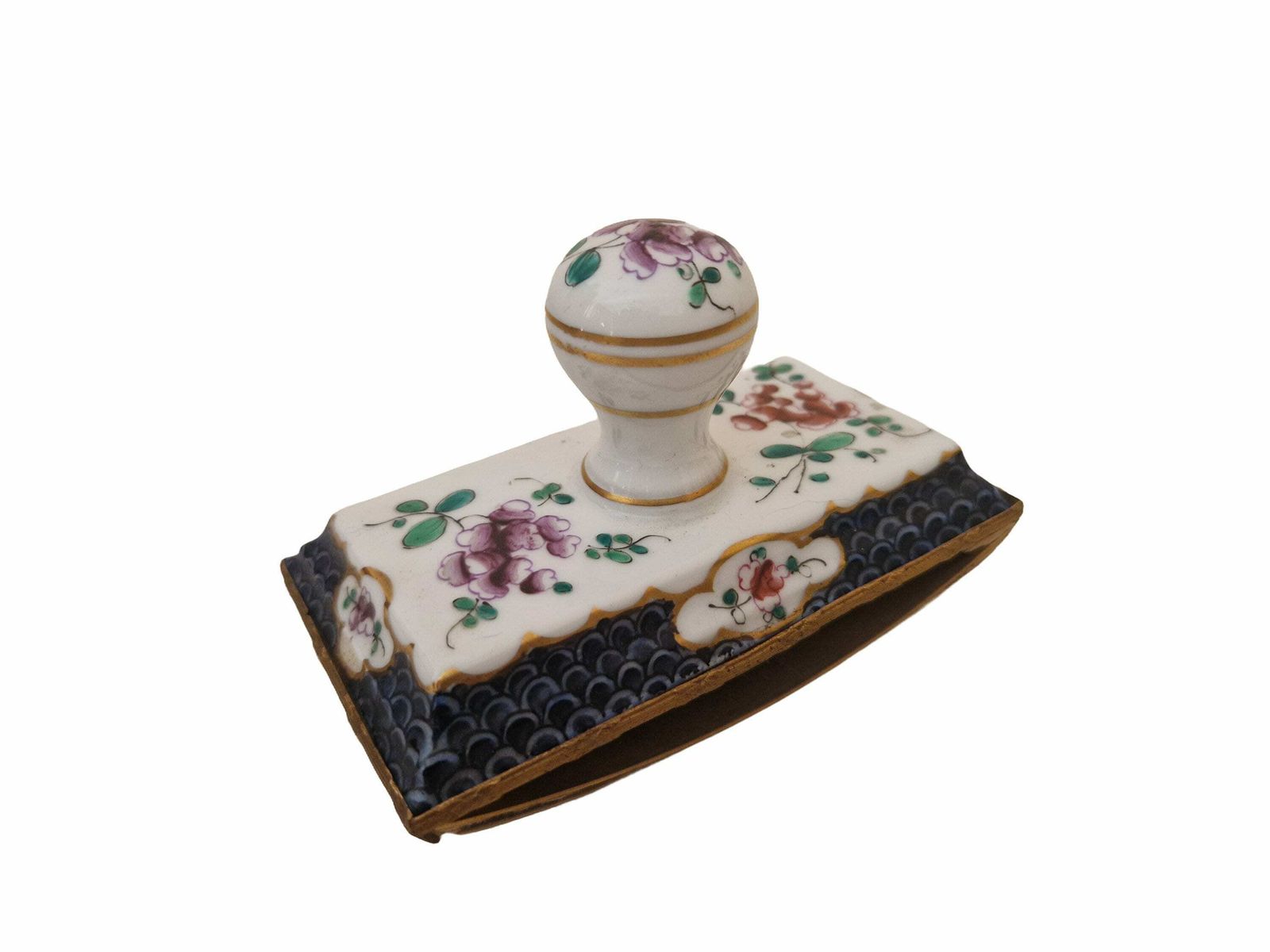 19th Century French Porcelain Ink Blotter With Hand Painted Flowers, Antique Desk Accessory, Romantic Home Office Decor photo for sale