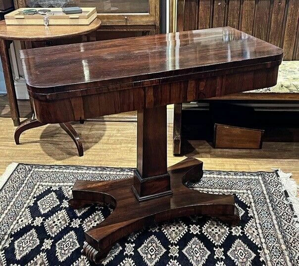 Antique Rosewood Games Table With Fold Over Lid & Card Playing Area