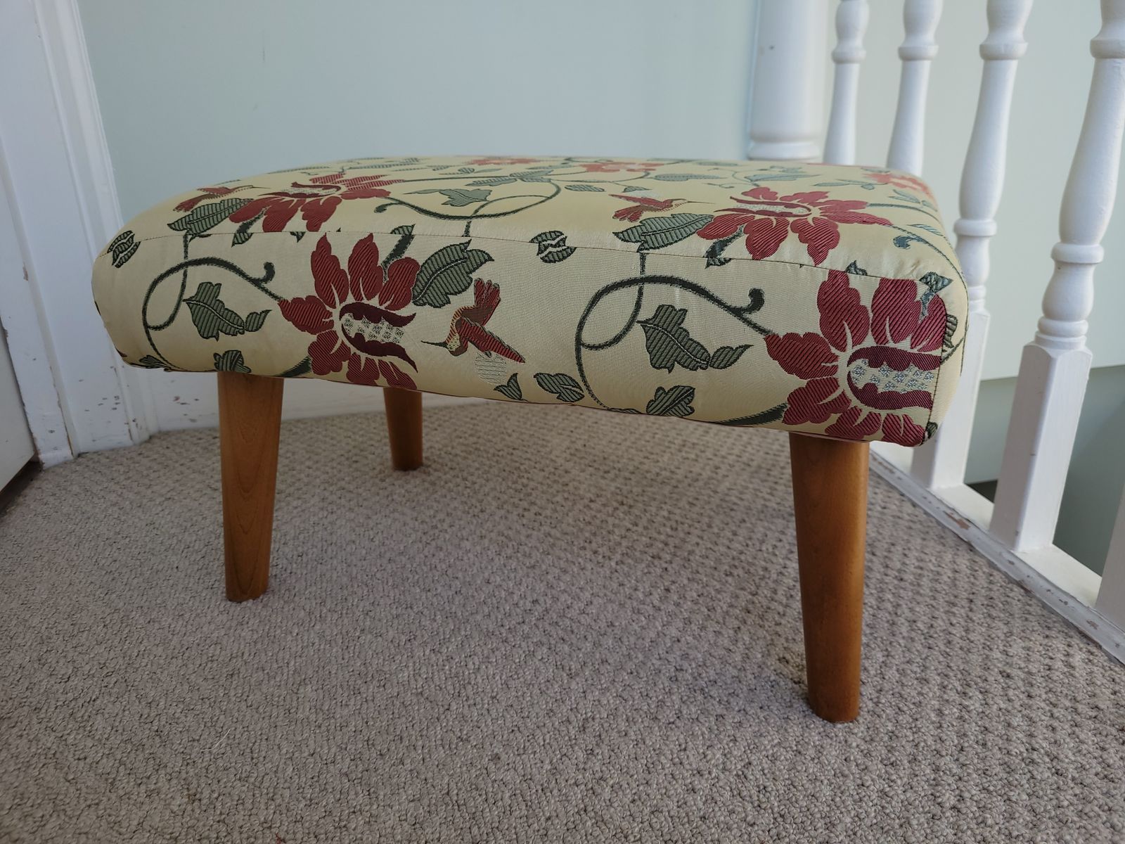 Silk Floral Foostool Wooden Feet photo furniture
