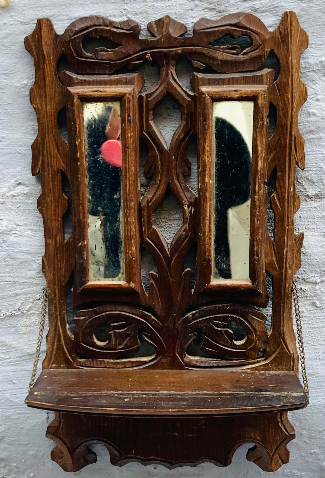 Small Antique Hand Carved Mirrored Display Shelf photo for sale