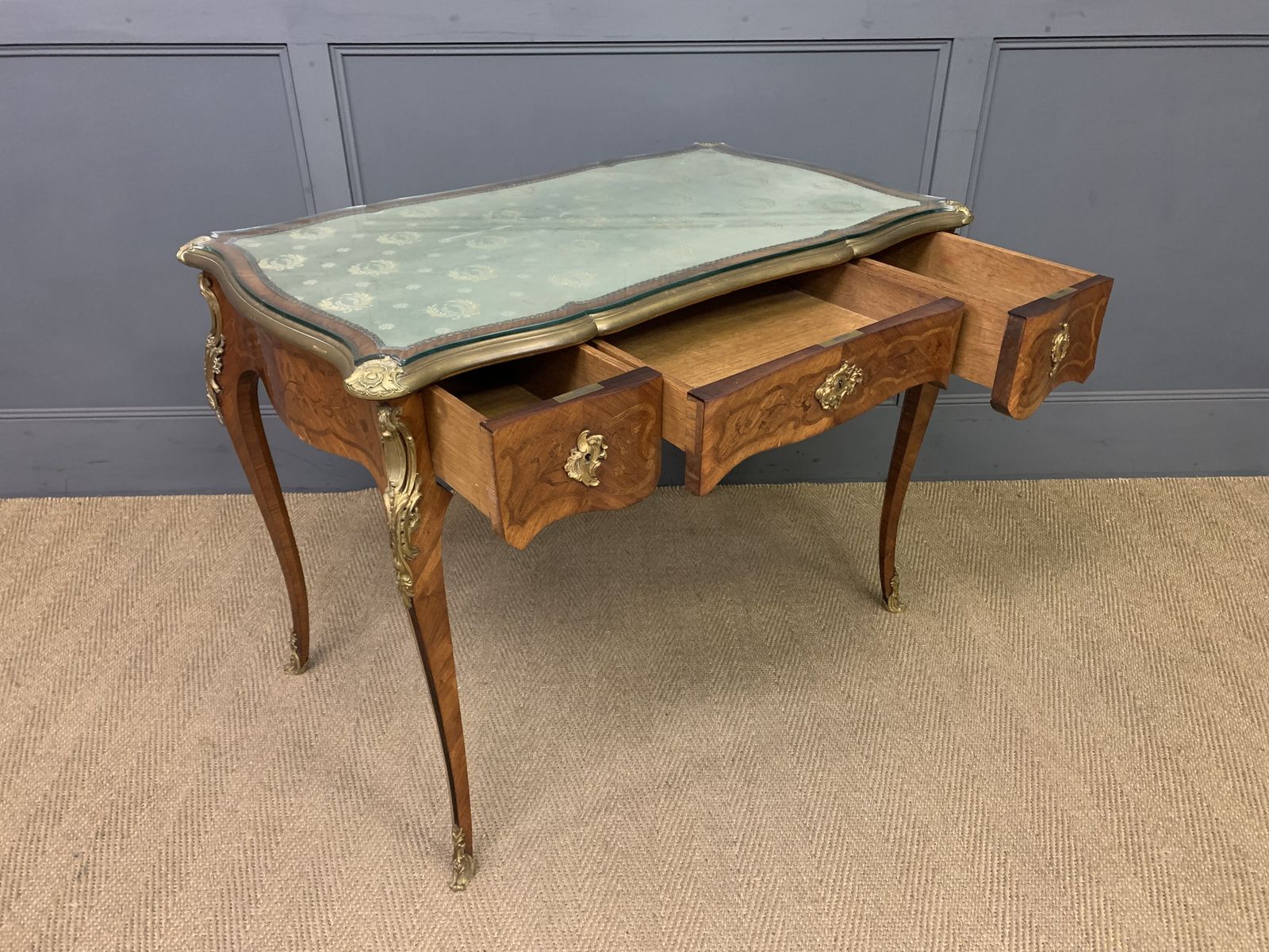 photo for sale Marquetry Inlaid French Bureau Plat By Maison Millet