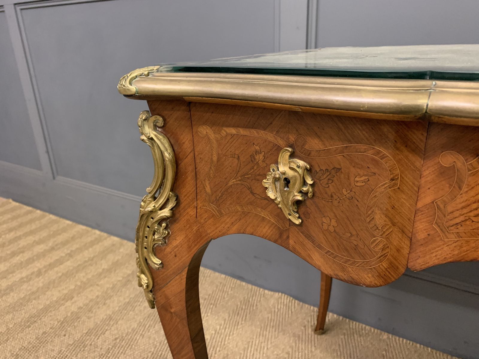 3350.0 Marquetry Inlaid French Bureau Plat By Maison Millet photo