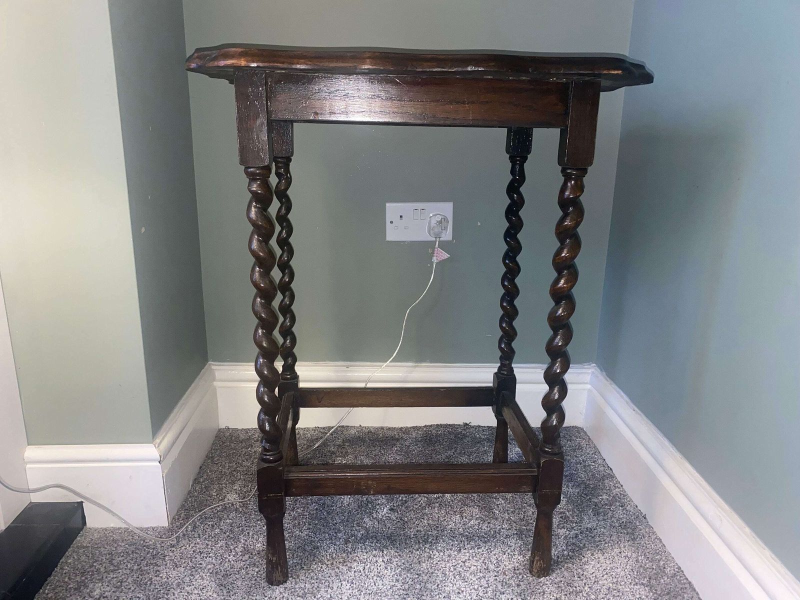 Antique Table With Barley Twist Legs And A Scalloped Edge. Victorian Oak Occasional Table photo for sale