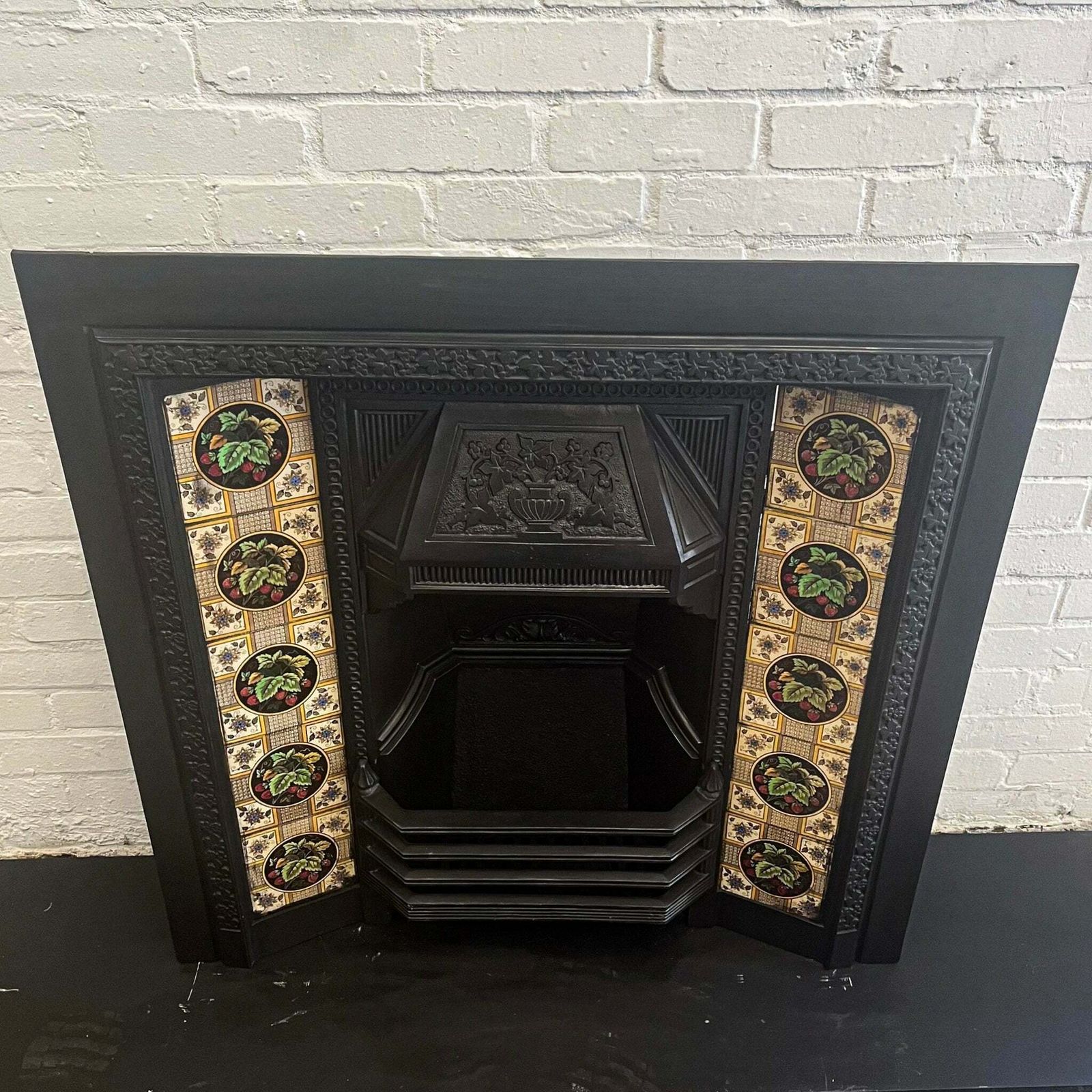Antique Victorian Cast Iron Floral Tiled Fireplace Insert photo Home Fixtures