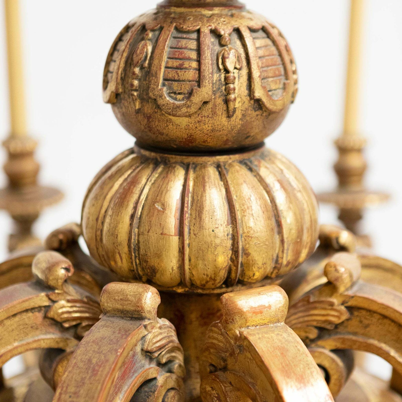 Large Antique Italian Giltwood 19th Century 8 Arm Chandelier photo for sale