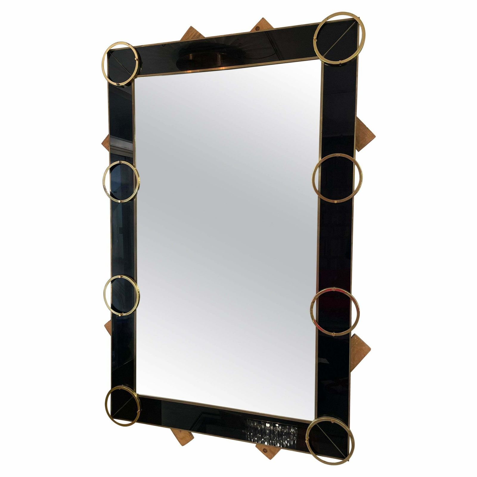 Italian Mirror From The 70's In Tinted Glass And Brass