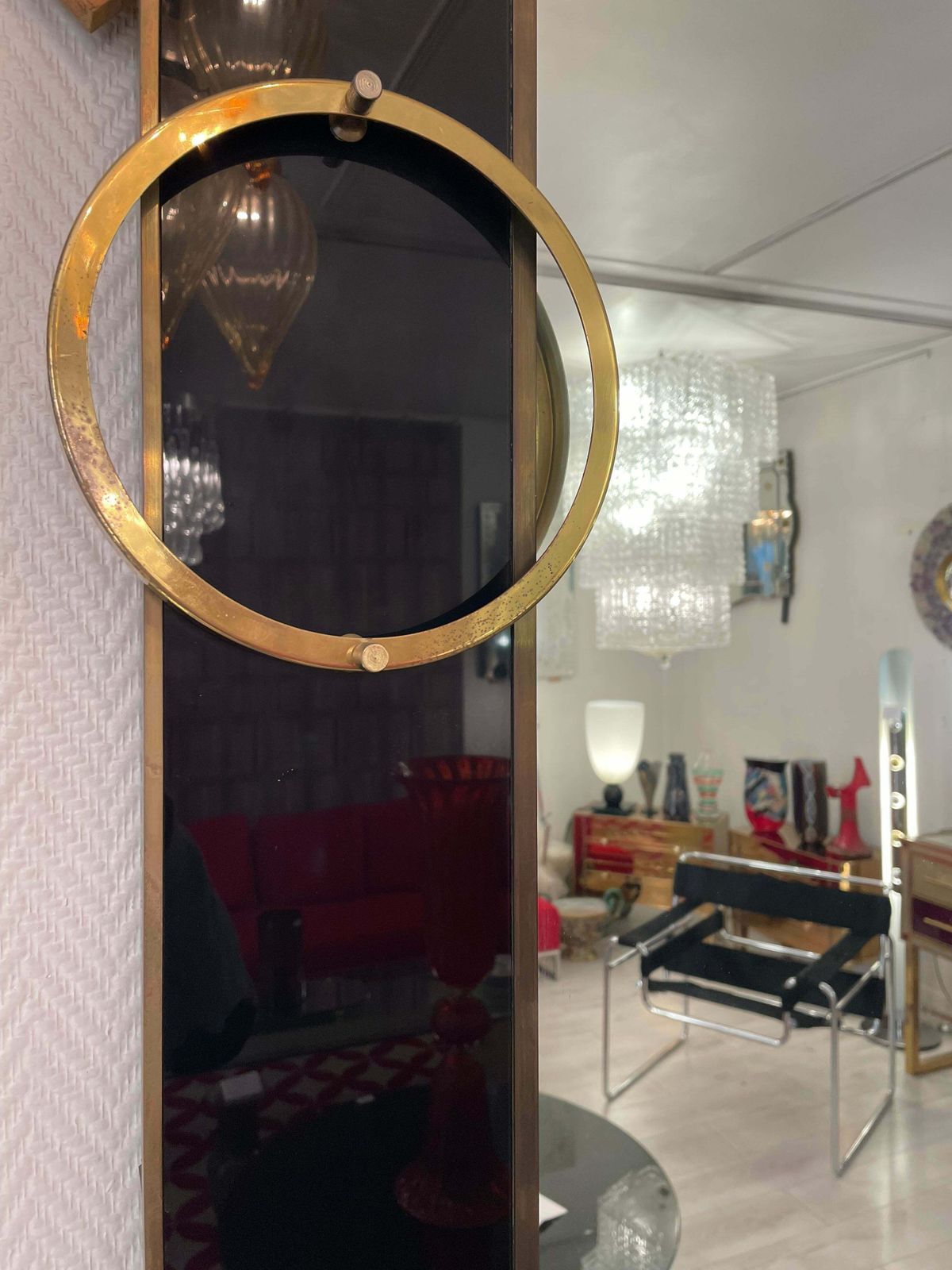 Italian Mirror From The 70's In Tinted Glass And Brass photo for sale