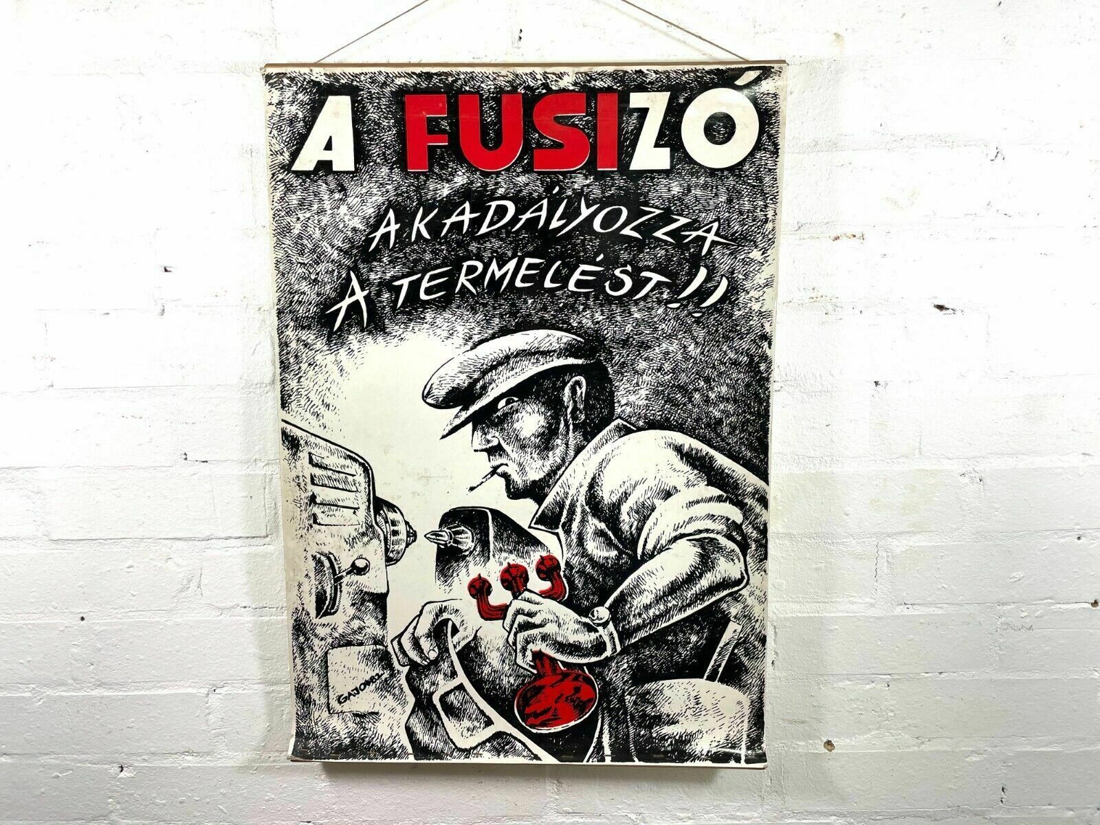 Vintage Retro Hungarian Industrial Factory Safety Warning Poster